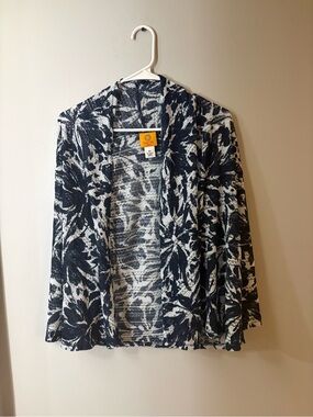 Ruby Rd. Navy and White Floral Open Cardigan